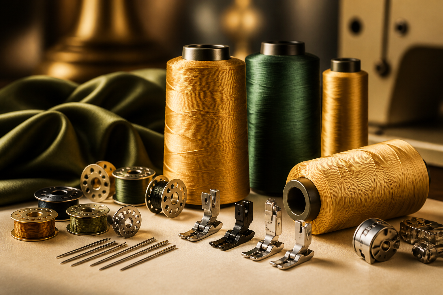 Threads, bobbins and machine feet
